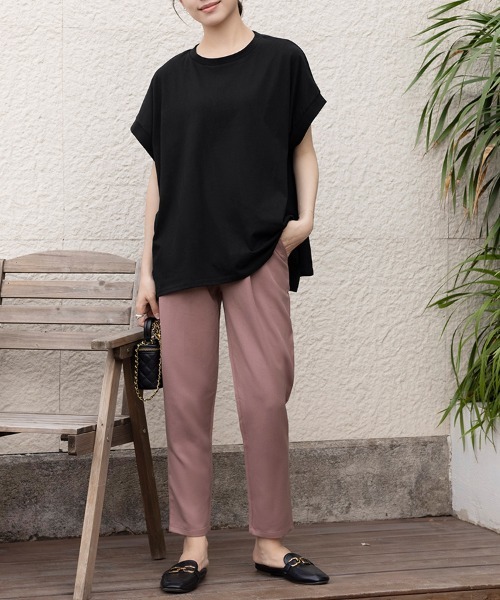 Doux Belle(ドゥーベル)の「サイドスリットラウンドネックカットソー(Tシャツ/カットソー・レディース・ブルー系その他/チャコール/アイボリー/ブラック・MEDIUM)」の14枚目の写真