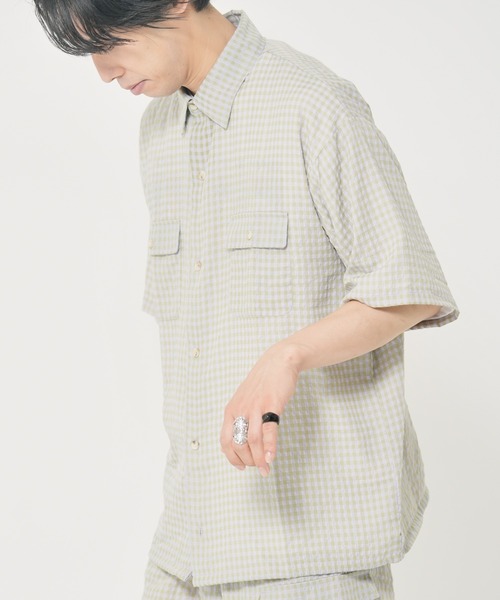 レディース》半袖ギンガムチェックシャツ（抗菌防臭）(SASARI