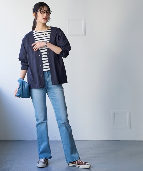 SMILE LAND（スマイルランド）の「＜大きいサイズ＞２４時間ずっと快適かるスルーメッシュＶネックノーカラージャケット（吸汗速乾・ＵＶカット・イージーケア）（セットアップ可能）（ノーカラージャケット・レディース・ネイビー/ブラック/モカ・L/LL/3L/4L/5L）」の8枚目の写真