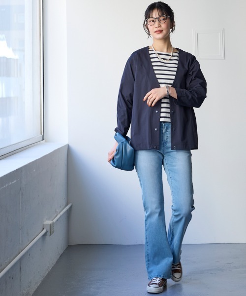 SMILE LAND（スマイルランド）の「＜大きいサイズ＞２４時間ずっと快適かるスルーメッシュＶネックノーカラージャケット（吸汗速乾・ＵＶカット・イージーケア）（セットアップ可能）（ノーカラージャケット・レディース・ネイビー/ブラック/モカ・L/LL/3L/4L/5L）」の9枚目の写真