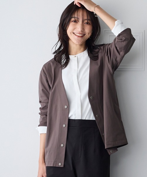 SMILE LAND（スマイルランド）の「＜大きいサイズ＞２４時間ずっと快適かるスルーメッシュＶネックノーカラージャケット（吸汗速乾・ＵＶカット・イージーケア）（セットアップ可能）（ノーカラージャケット・レディース・ネイビー/ブラック/モカ・L/LL/3L/4L/5L）」の14枚目の写真