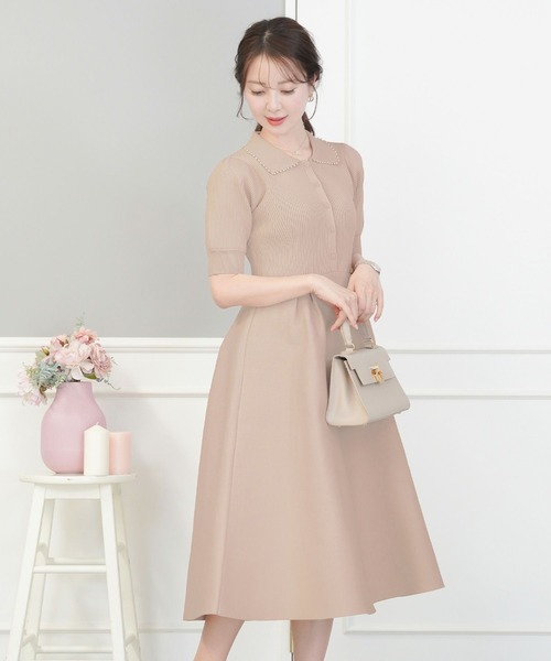 「LE'RURE」 半袖ワンピース MEDIUM オフホワイト セール】 半袖ふくれカットワンピース（オフホワイト/ブラック
