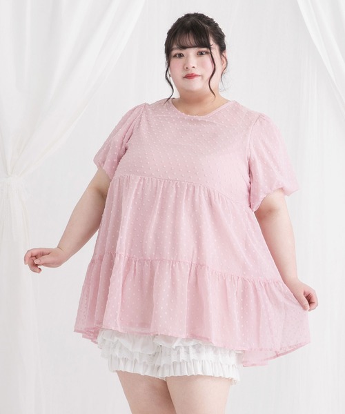 DearMyLoveWhip(ディアマイラブホイップ)の「【大きいサイズ】シアードットチュニックティアードワンピース(シャツワンピース・レディース・ホワイト/ベビーピンク/ブラック/ブルー・4L/5L/6L)」の4枚目の写真