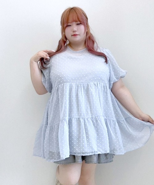4Lー6L】シアードットチュニックティアードワンピース（シャツ