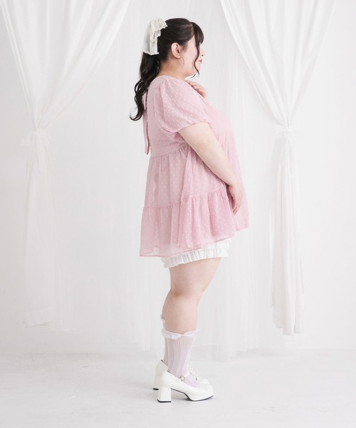 DearMyLoveWhip(ディアマイラブホイップ)の「【大きいサイズ】シアードットチュニックティアードワンピース(シャツワンピース・レディース・ホワイト/ベビーピンク/ブラック/ブルー・4L/5L/6L)」の18枚目の写真