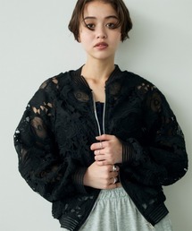 Clum(N)Flower pattern oversized sheer stadium jacket / t[p^[I[o[TCYVA[X^W(X^W)