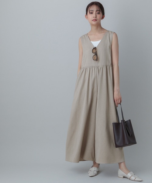 GLOBAL WORK（グローバルワーク）の「MATINEE LINE/リネンライクオールインワン/495654（つなぎ/オールインワン・レディース・ブラウン/アイボリー/ブラック・REGULAR/SHORT）」の3枚目の写真