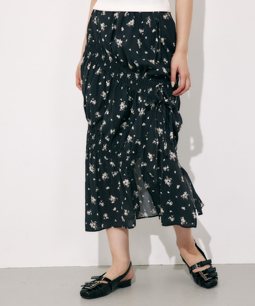 【ITZAVIBE】VELOUR SHIRRING SKIRT ★ シャーリングスカート ★ Layered Maxi Shirring Skirt - SALE