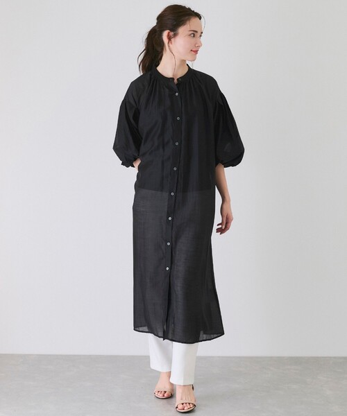 Jayro(ジャイロ)の「ボタン付きシースルーワンピース(シャツワンピース・レディース・ブラック/チャコールグレー・M)」の3枚目の写真