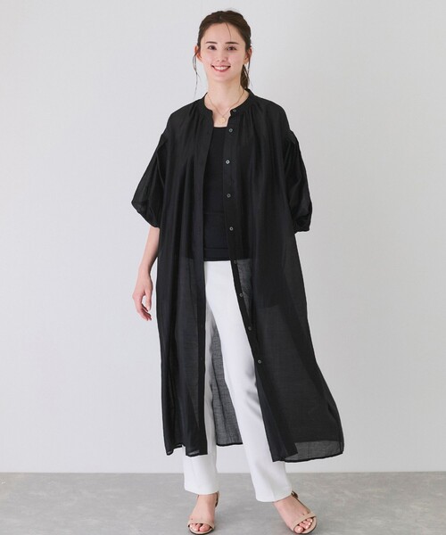 Jayro(ジャイロ)の「ボタン付きシースルーワンピース(シャツワンピース・レディース・ブラック/チャコールグレー・M)」の6枚目の写真
