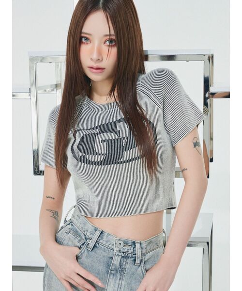 GYDA　GD two color schemeハーフスリーブニットトップス　0725426155 GD two color schemeハーフスリーブニットトップス（ニット