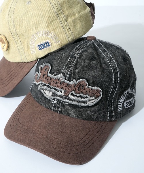 Starting Over(スターティングオーバー)の「【Starting Over/スターティングオーバー】EMBROIDERED PATCH PIGMENT DENIM CAP(キャップ・メンズ・ブラック/サックスブルー・FREE)」の1枚目の写真
