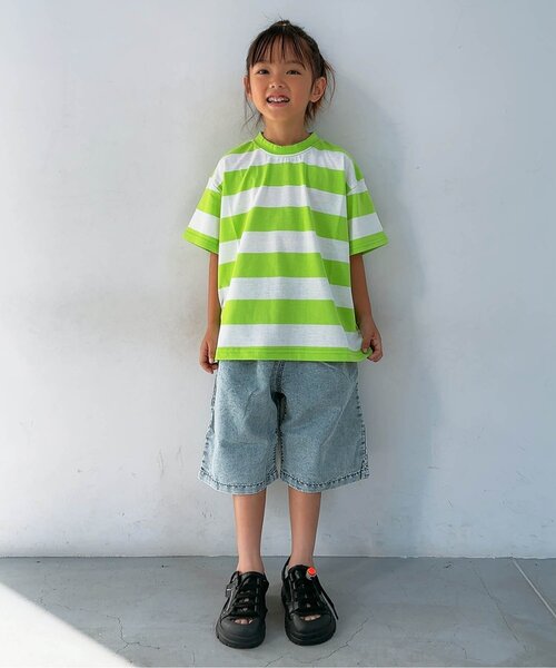 BREEZE（ブリーズ）の「【WEB限定/ジュニア対応】 ネオンボーダーTシャツ（Tシャツ/カットソー・キッズ・グリーン/ピンク/パープル/イエロー・80/90/100/110/120/130/140/150）」の5枚目の写真