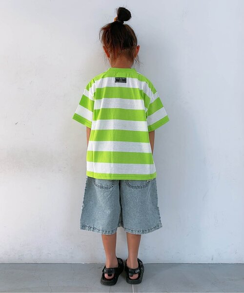 BREEZE（ブリーズ）の「【WEB限定/ジュニア対応】 ネオンボーダーTシャツ（Tシャツ/カットソー・キッズ・グリーン/ピンク/パープル/イエロー・80/90/100/110/120/130/140/150）」の6枚目の写真