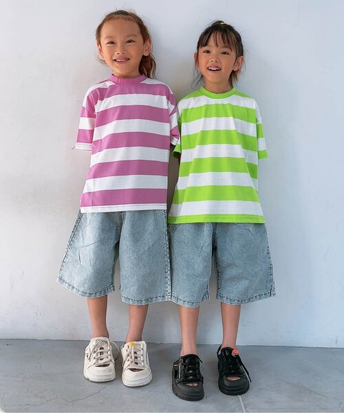 BREEZE（ブリーズ）の「【WEB限定/ジュニア対応】 ネオンボーダーTシャツ（Tシャツ/カットソー・キッズ・グリーン/ピンク/パープル/イエロー・80/90/100/110/120/130/140/150）」の13枚目の写真