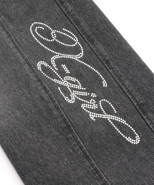 X-girl(エックスガール)の「RHINESTONE LOGO LOOSE DENIM PANTS(デニムパンツ・レディース・ブラック/ライトインディゴブルー・S/M)」の9枚目の写真