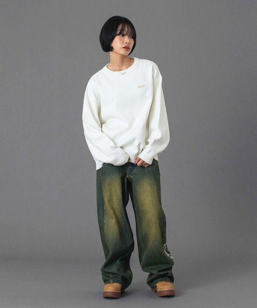 X-girl(エックスガール)の「RHINESTONE LOGO LOOSE DENIM PANTS(デニムパンツ・レディース・ブラック/ライトインディゴブルー・S/M)」の11枚目の写真