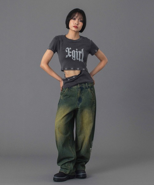 X-girl(エックスガール)の「RHINESTONE LOGO LOOSE DENIM PANTS(デニムパンツ・レディース・ブラック/ライトインディゴブルー・S/M)」の14枚目の写真