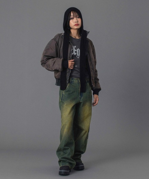 X-girl(エックスガール)の「RHINESTONE LOGO LOOSE DENIM PANTS(デニムパンツ・レディース・ブラック/ライトインディゴブルー・S/M)」の15枚目の写真