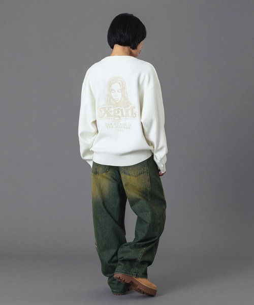 X-girl(エックスガール)の「RHINESTONE LOGO LOOSE DENIM PANTS(デニムパンツ・レディース・ブラック/ライトインディゴブルー・S/M)」の12枚目の写真