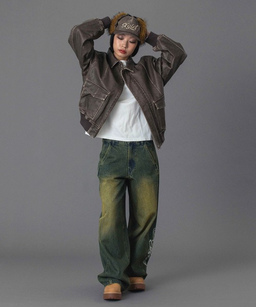 X-girl(エックスガール)の「RHINESTONE LOGO LOOSE DENIM PANTS(デニムパンツ・レディース・ブラック/ライトインディゴブルー・S/M)」の17枚目の写真