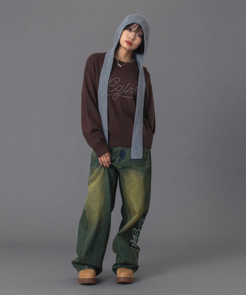 X-girl(エックスガール)の「RHINESTONE LOGO LOOSE DENIM PANTS(デニムパンツ・レディース・ブラック/ライトインディゴブルー・S/M)」の19枚目の写真