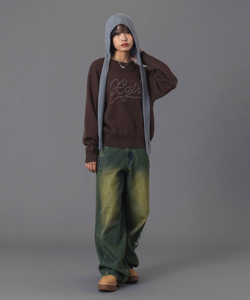 X-girl(エックスガール)の「RHINESTONE LOGO LOOSE DENIM PANTS(デニムパンツ・レディース・ブラック/ライトインディゴブルー・S/M)」の20枚目の写真