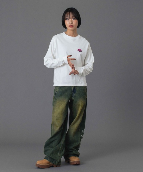 X-girl(エックスガール)の「RHINESTONE LOGO LOOSE DENIM PANTS(デニムパンツ・レディース・ブラック/ライトインディゴブルー・S/M)」の21枚目の写真