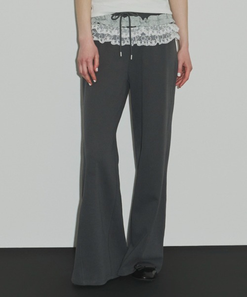 SHAGGIE（シャギー）の「レースフリルスウェットルーズパンツ（スウェットパンツ・レディース・グレー/チャコールグレー・FREE）」の2枚目の写真