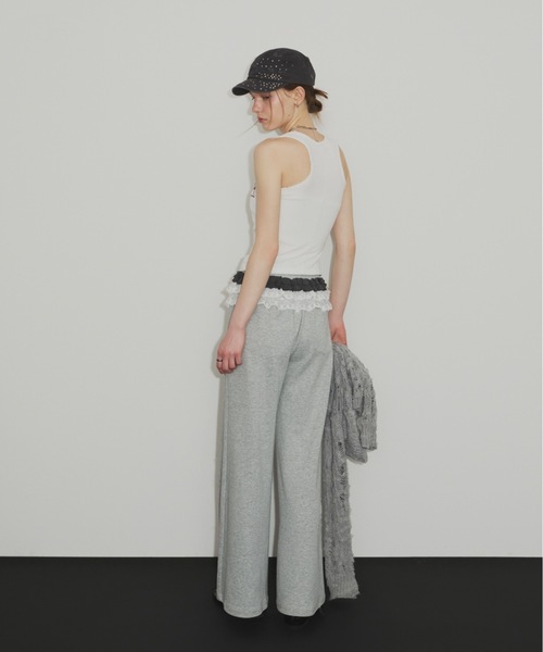 SHAGGIE（シャギー）の「レースフリルスウェットルーズパンツ（スウェットパンツ・レディース・グレー/チャコールグレー・FREE）」の7枚目の写真