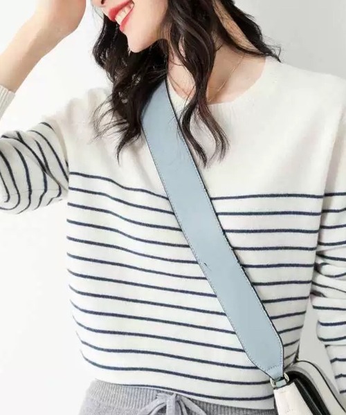 Beststore(ベストストア)の「ボーダーニット 編みトップス 長袖 カットソー セーター(ニット/セーター・レディース・ホワイト×ブラック/ブラック/ブラック×ホワイト/キャメル/ブラウン/ピンク/ネイビー/パープル・FREE)」の15枚目の写真