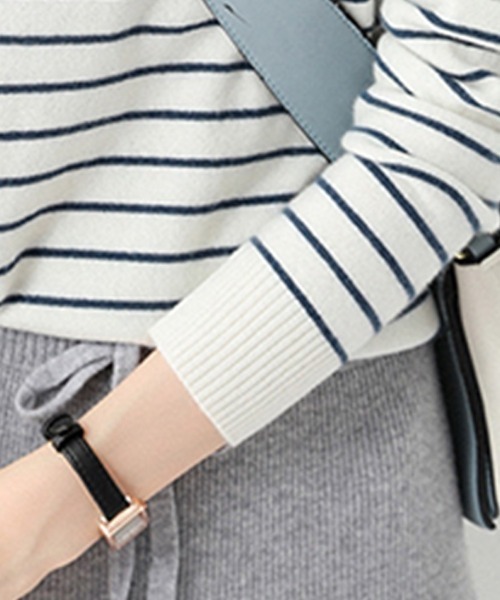Beststore(ベストストア)の「ボーダーニット 編みトップス 長袖 カットソー セーター(ニット/セーター・レディース・ホワイト×ブラック/ブラック/ブラック×ホワイト/キャメル/ブラウン/ピンク/ネイビー/パープル・FREE)」の21枚目の写真