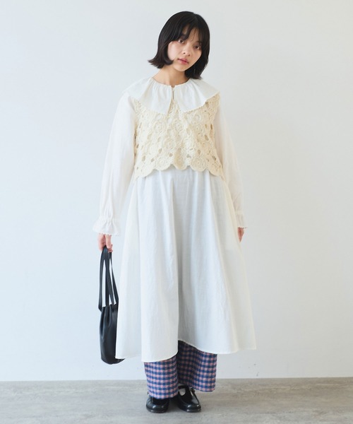 bulle de savon(ビュルデサボン)の「キュプラ ルナファー ナチュラルトリプルワッシャー ケープ衿 ワンピース(ワンピース・レディース・ホワイト・FREE)」の1枚目の写真