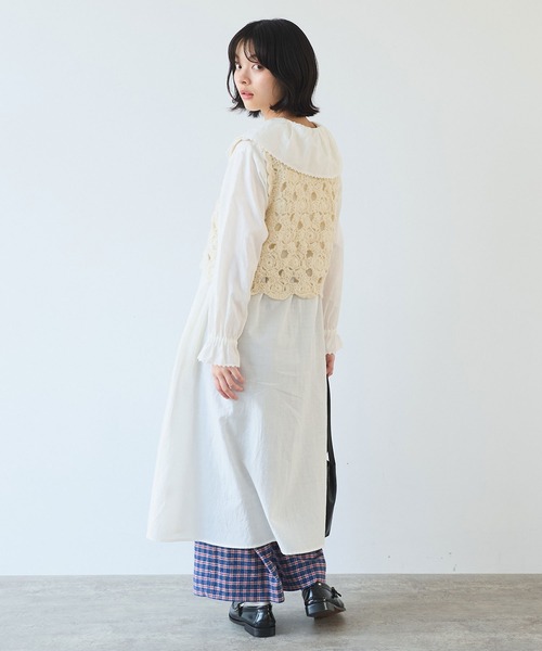 bulle de savon(ビュルデサボン)の「キュプラ ルナファー ナチュラルトリプルワッシャー ケープ衿 ワンピース(ワンピース・レディース・ホワイト・FREE)」の7枚目の写真