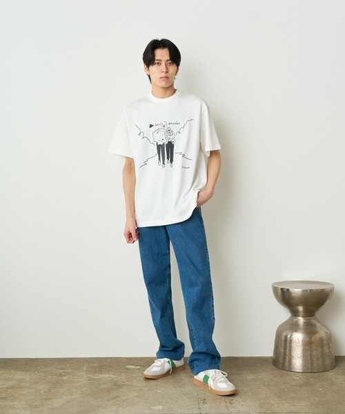 and wander(アンドワンダー)の「and wander/アンドワンダー Yu Nagaba printed T Tシャツ(Tシャツ/カットソー・メンズ・ホワイト/ブラック・XL)」の6枚目の写真