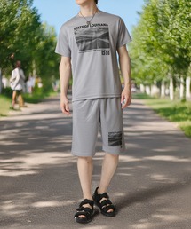 TopIsm（トップイズム）の「速乾ドライメッシュ加工 アメカジプリント半袖Ｔシャツとショーツのセットアップ（ルームウェア/パジャマ）」