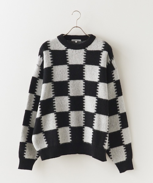 SUGGESTION(サジェッション)の「SUGGESTION/サジェッション チェッカークルーネックニット 冬服(ニット/セーター・メンズ・ブラック系2/グレー系1/ブラック系1・M/L)」の2枚目の写真