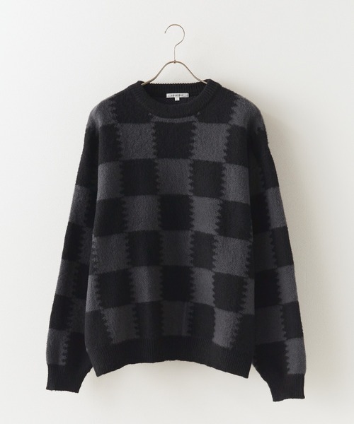 SUGGESTION(サジェッション)の「SUGGESTION/サジェッション チェッカークルーネックニット 冬服(ニット/セーター・メンズ・ブラック系2/グレー系1/ブラック系1・M/L)」の3枚目の写真