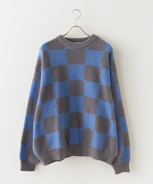 SUGGESTION(サジェッション)の「SUGGESTION/サジェッション チェッカークルーネックニット 冬服(ニット/セーター・メンズ・ブラック系2/グレー系1/ブラック系1・M/L)」の1枚目の写真
