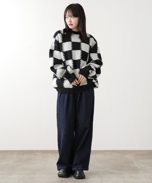 SUGGESTION(サジェッション)の「SUGGESTION/サジェッション チェッカークルーネックニット 冬服(ニット/セーター・メンズ・ブラック系2/グレー系1/ブラック系1・M/L)」の9枚目の写真
