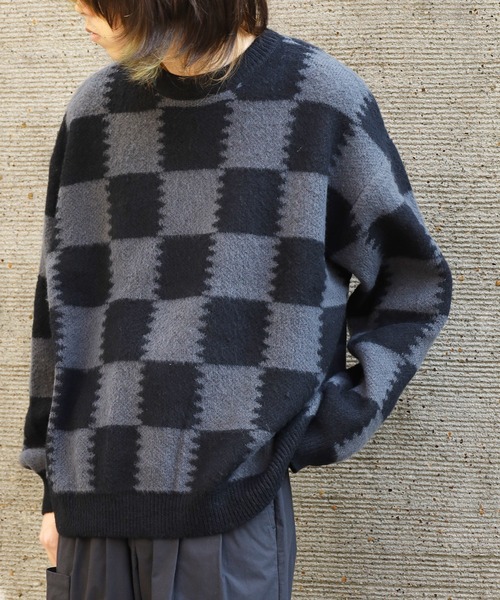 SUGGESTION(サジェッション)の「SUGGESTION/サジェッション チェッカークルーネックニット 冬服(ニット/セーター・メンズ・ブラック系2/グレー系1/ブラック系1・M/L)」の12枚目の写真