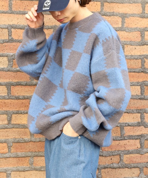 SUGGESTION(サジェッション)の「SUGGESTION/サジェッション チェッカークルーネックニット 冬服(ニット/セーター・メンズ・ブラック系2/グレー系1/ブラック系1・M/L)」の15枚目の写真