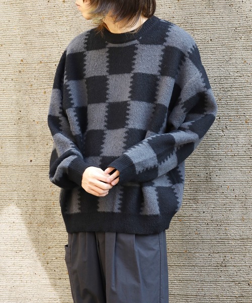 SUGGESTION(サジェッション)の「SUGGESTION/サジェッション チェッカークルーネックニット 冬服(ニット/セーター・メンズ・ブラック系2/グレー系1/ブラック系1・M/L)」の10枚目の写真