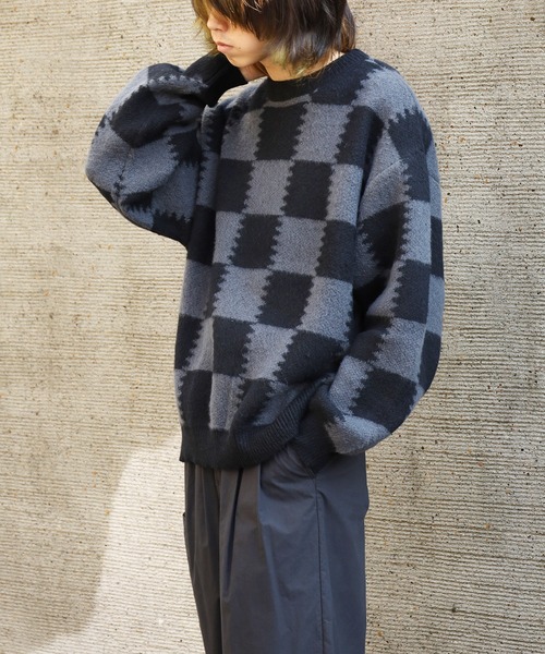SUGGESTION(サジェッション)の「SUGGESTION/サジェッション チェッカークルーネックニット 冬服(ニット/セーター・メンズ・ブラック系2/グレー系1/ブラック系1・M/L)」の11枚目の写真