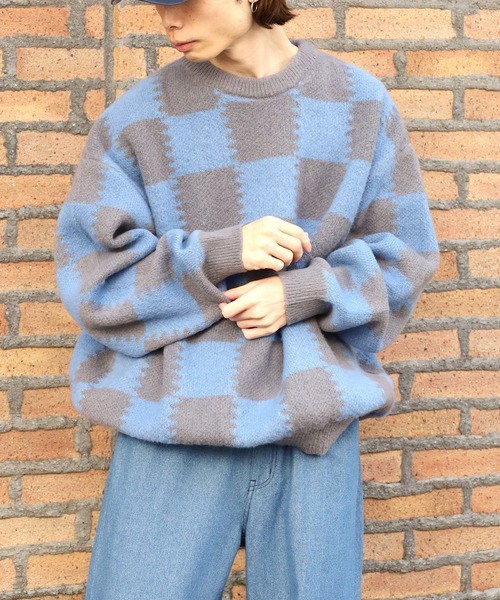 SUGGESTION(サジェッション)の「SUGGESTION/サジェッション チェッカークルーネックニット 冬服(ニット/セーター・メンズ・ブラック系2/グレー系1/ブラック系1・M/L)」の14枚目の写真