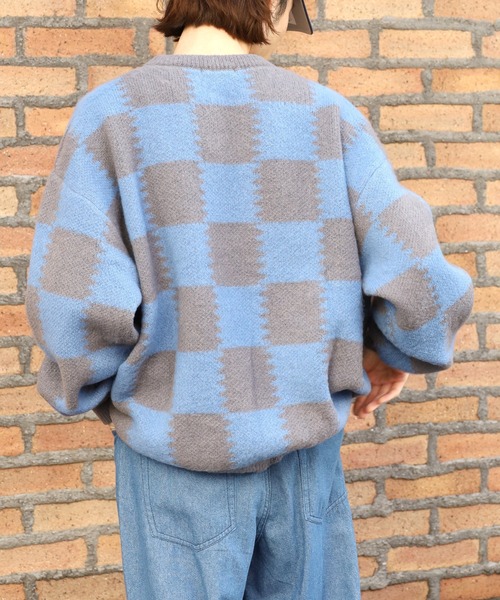 SUGGESTION(サジェッション)の「SUGGESTION/サジェッション チェッカークルーネックニット 冬服(ニット/セーター・メンズ・ブラック系2/グレー系1/ブラック系1・M/L)」の16枚目の写真