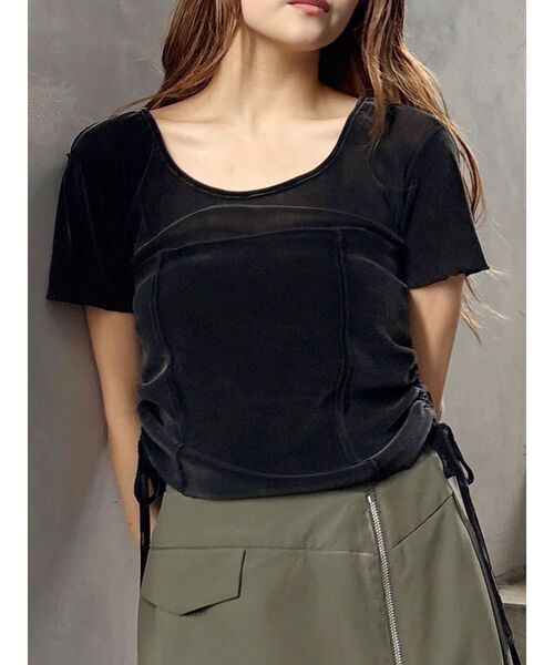 MURUA(ムルーア)の「フェードシアーベロアトップス(Tシャツ/カットソー・レディース・ブラック/ブルー/ブラウン・FREE)」の1枚目の写真