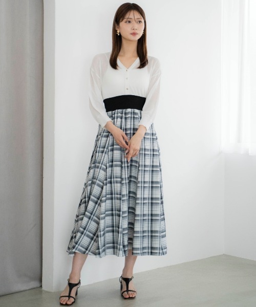 AND COUTURE（アンドクチュール）の「ウエストリブチェックフレアスカート（スカート・レディース・ブラック系その他/ブルー系その他・FREE）」の8枚目の写真