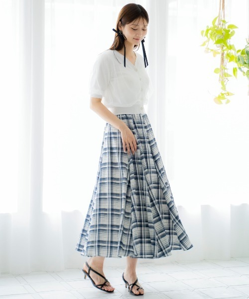 AND COUTURE（アンドクチュール）の「ウエストリブチェックフレアスカート（スカート・レディース・ブラック系その他/ブルー系その他・FREE）」の6枚目の写真
