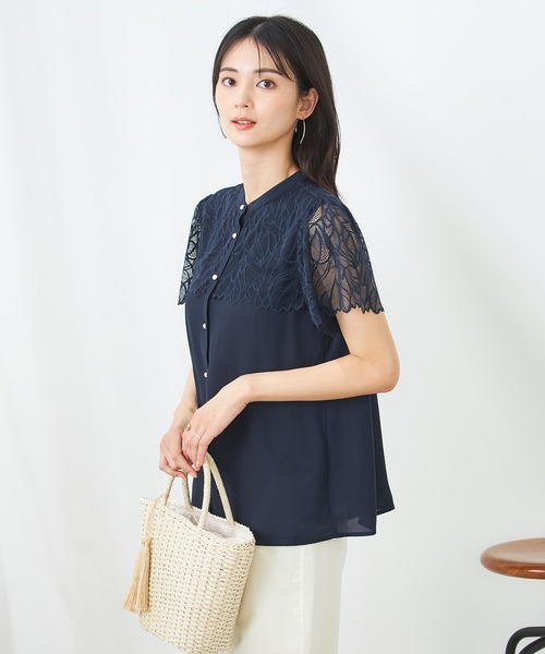 a.v.v（アーヴェヴェ）の「レースヨークブラウス（シャツ/ブラウス・レディース・ネイビー/ラベンダー/ダークグレー/ライトブルー/アイボリー・34/36/38/40/42）」の13枚目の写真